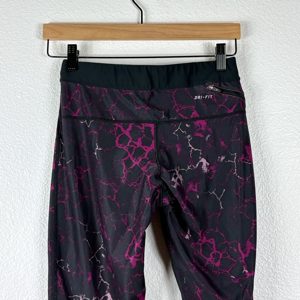 Nike Black and Purple Pattern Leggings M